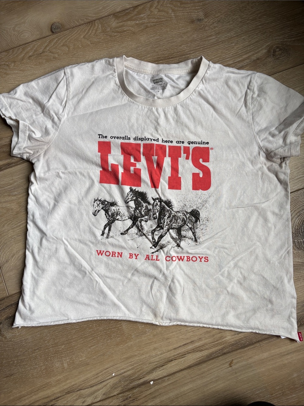 Levi's White Tee with Red Logo & Black Horse Graphic